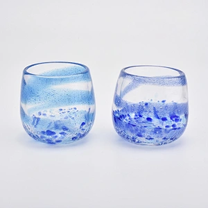 6oz translucent blue glass candle jar for home decorations colorful candle holder