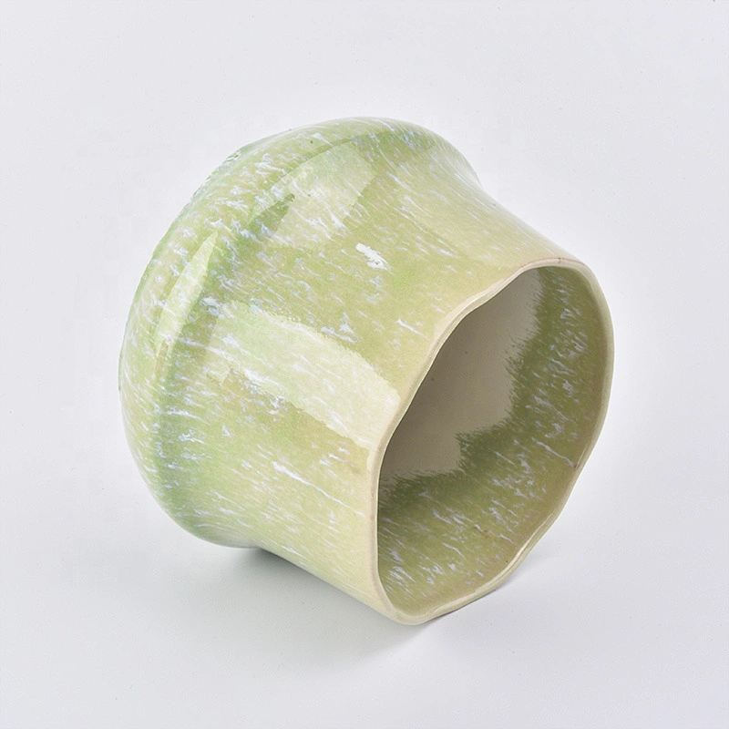 Custom geo green ceramic candle jar home decor