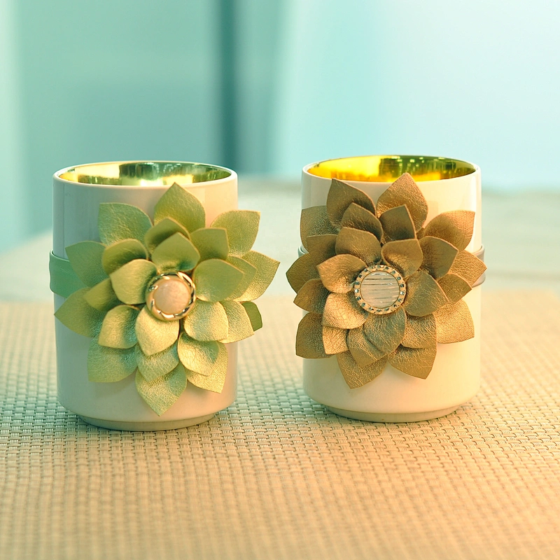 Flower custom electroplated ceramic candle holder home decoration
