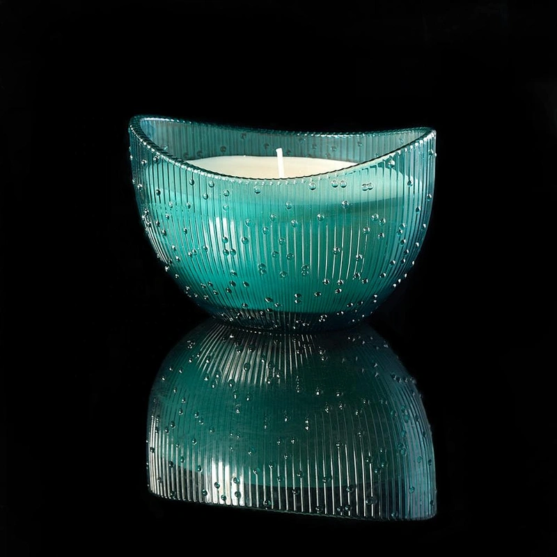 Home decoration iridescent scented blue glass candle holders