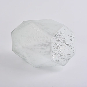 Big size polygon mercury electroplating frosted painting glass candle containers for home decor