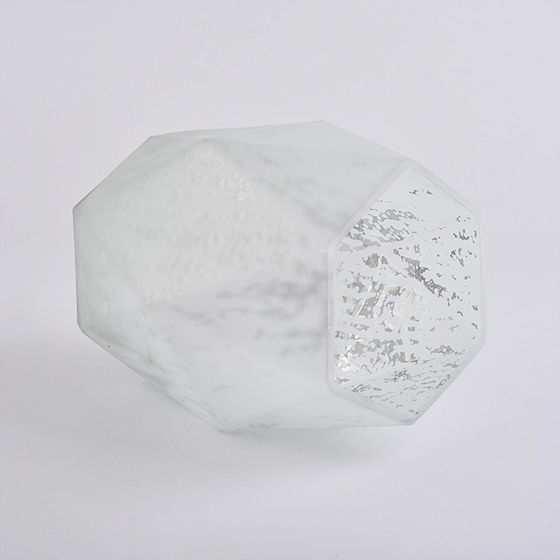 Big size polygon mercury electroplating frosted painting glass candle containers for home decor