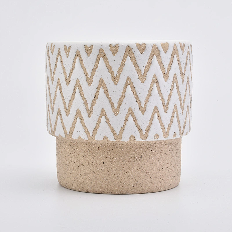 17oz Yellow Wave Sand Effect Large Capacity Ceramic Candle Holders Candle Vessels for Home Decor