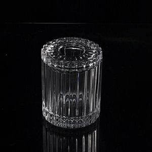 Custom color luxury GEO Cut stripe glass candle jar with lid