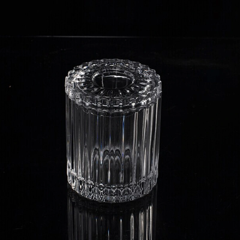 Custom color luxury GEO Cut stripe glass candle jar with lid