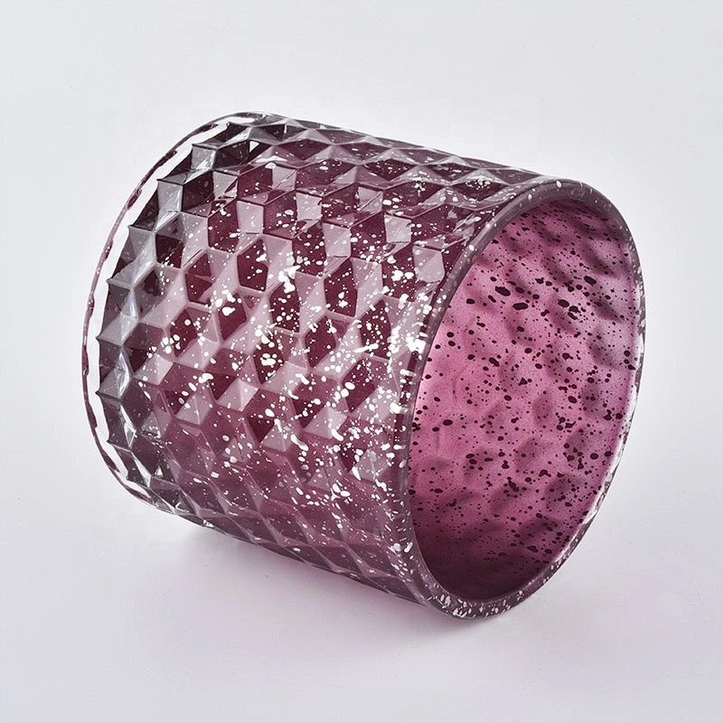 Customized cylinder luxury purple glass jars for candle making with lid