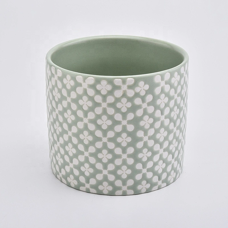 Light Green Glaze Ceramic Candle Container
