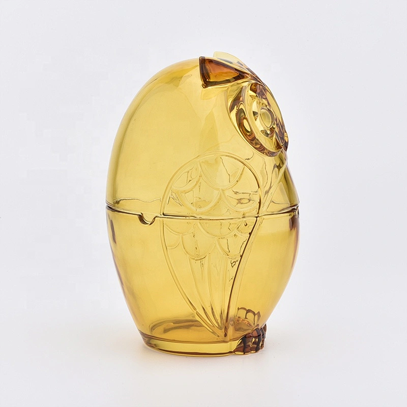 Owl shape glass candle jar custom home decoration