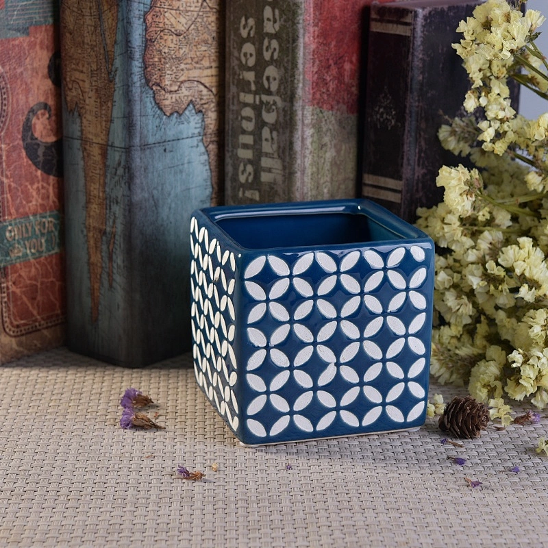 Blue square ceramic candle tin for candle making
