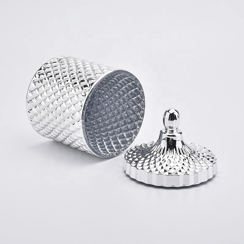 Silver Electroplated Glass Candle Jar With Lids
