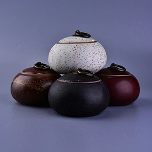 Vintage round ceramic candle holder with lid for home decor