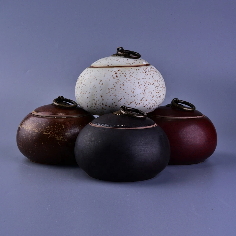 Vintage round ceramic candle holder with lid for home decor