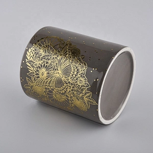 Wholesales amber luxury custom pattern ceramic candle holders 10oz