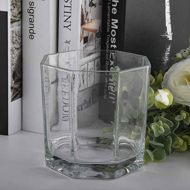6oz 8oz custom clear hexagon tealight glass candle holder