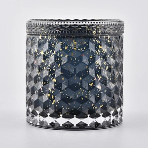 Customized luxury dark blue candle glass vessel with lids 8oz 10oz