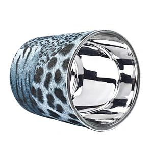 Wholesales cylinder PU leather blue tealight candle jars holders