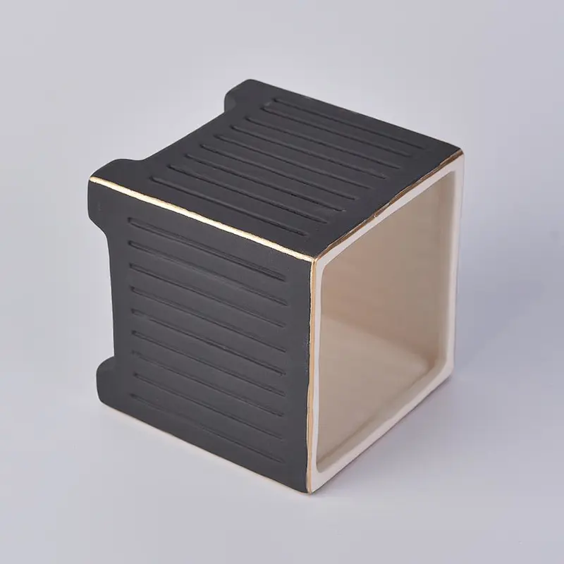 Customized Square Black Ceramic Candle Vessels