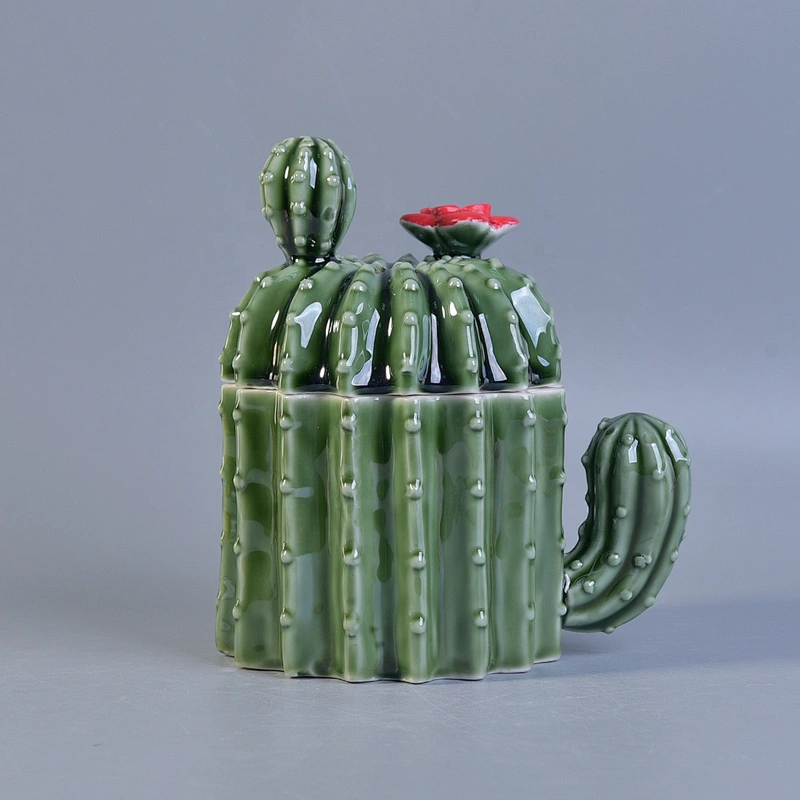 Sunny design green ceramic jar for candle with lids 10oz 18oz 20oz