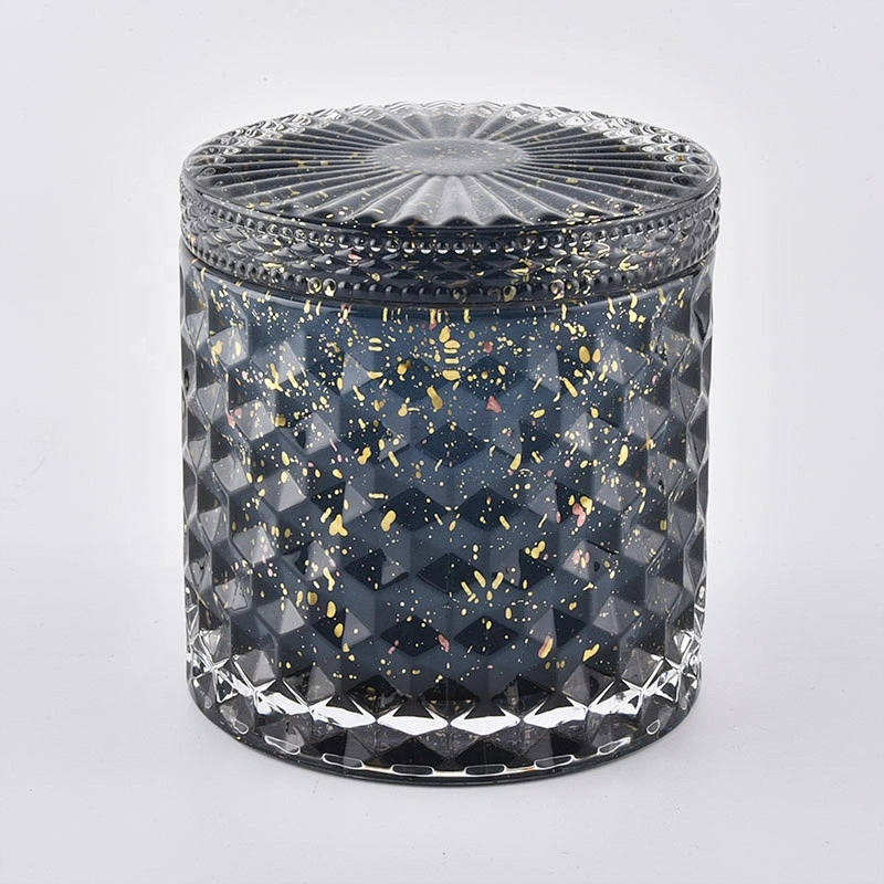 Customized luxury dark blue candle glass vessel with lids 8oz 10oz
