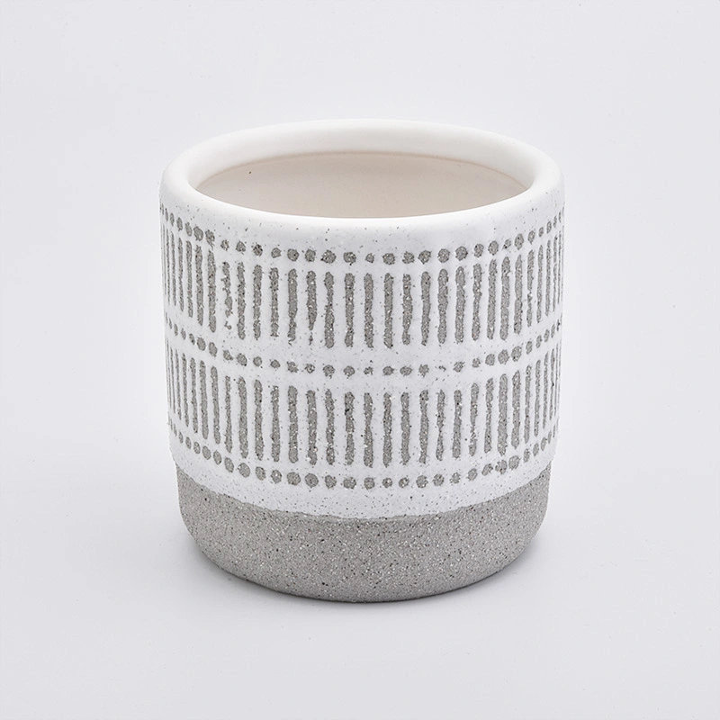 16oz Gray Sand Effect Ceramic Candle Holders Candle Jars for Home Decor