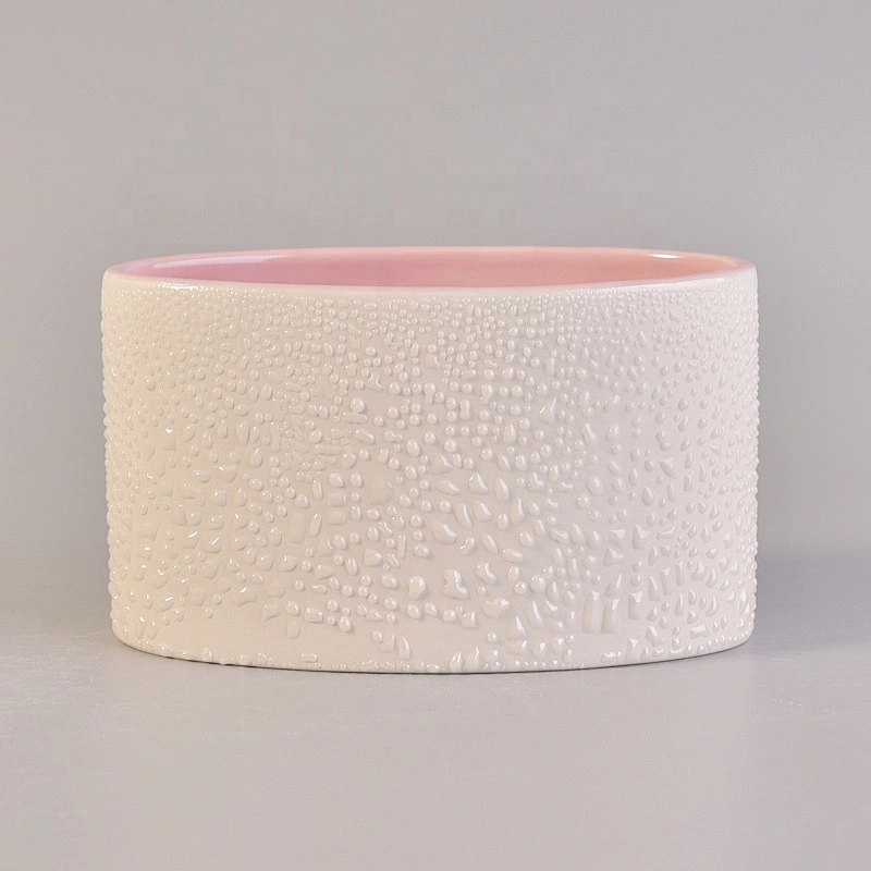 White And Pink Ceramic Candle Container Wholesale