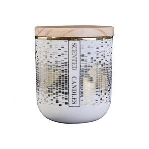 white empty porcelain  ceramic candle holder jar vessel with wooden lid