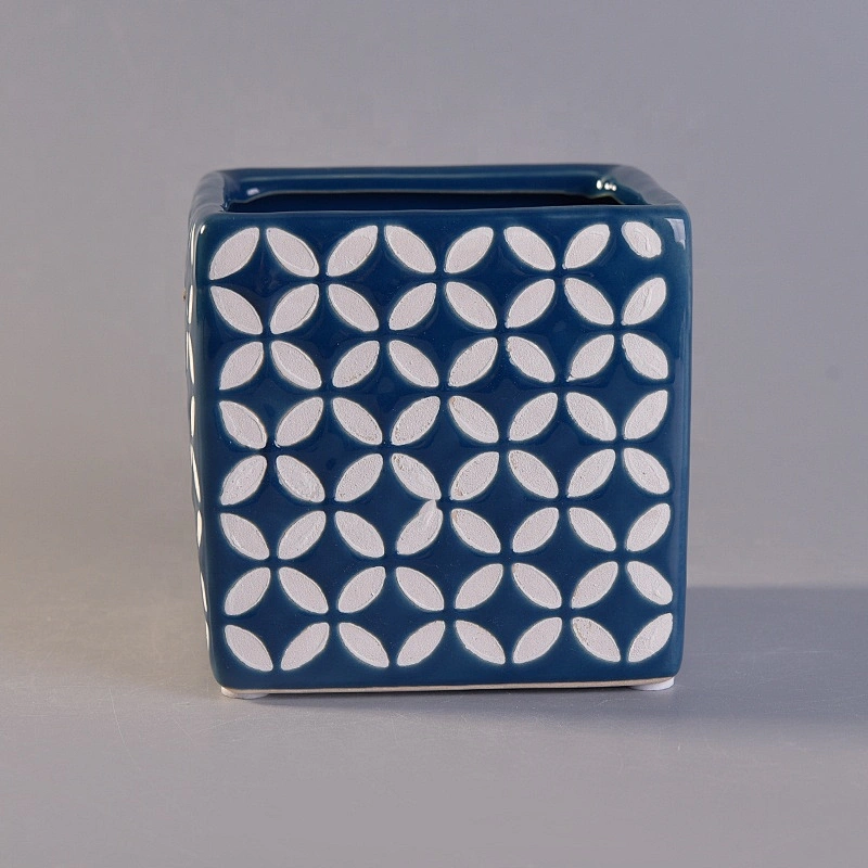 Blue square ceramic candle tin for candle making