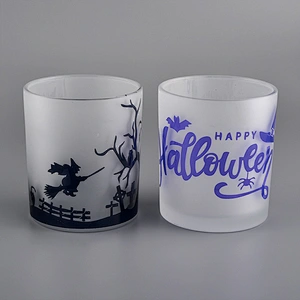 Holiday Decoration Frosted Glass Candle Jar With Printing