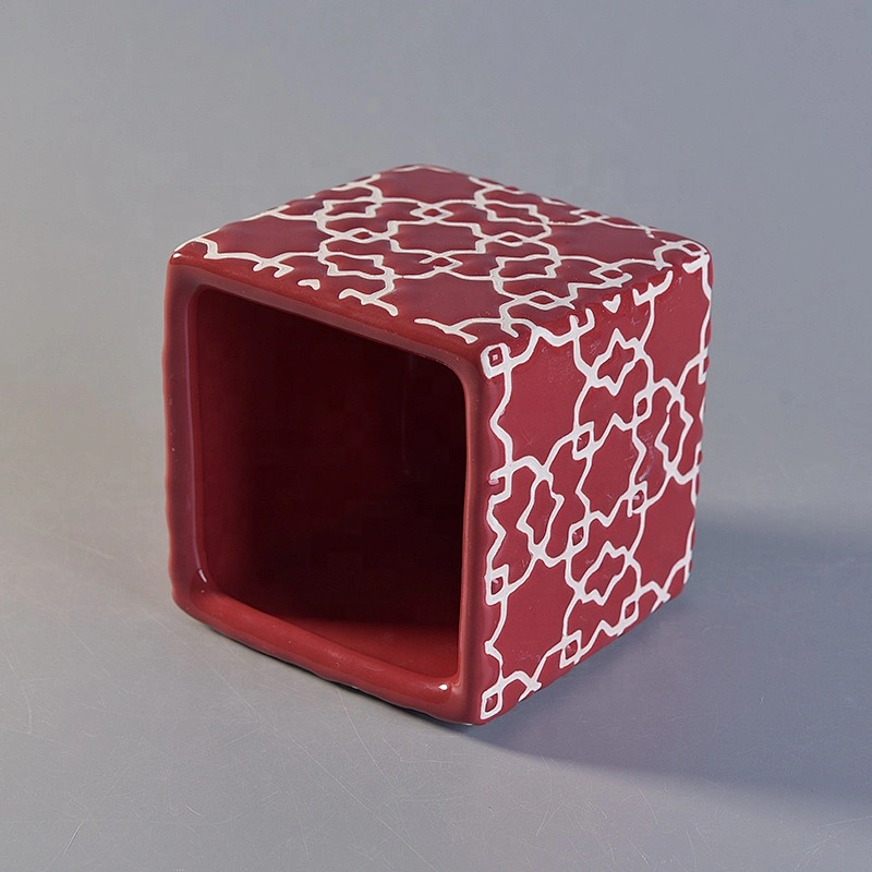Luxury red square ceramic candle jars for candle making