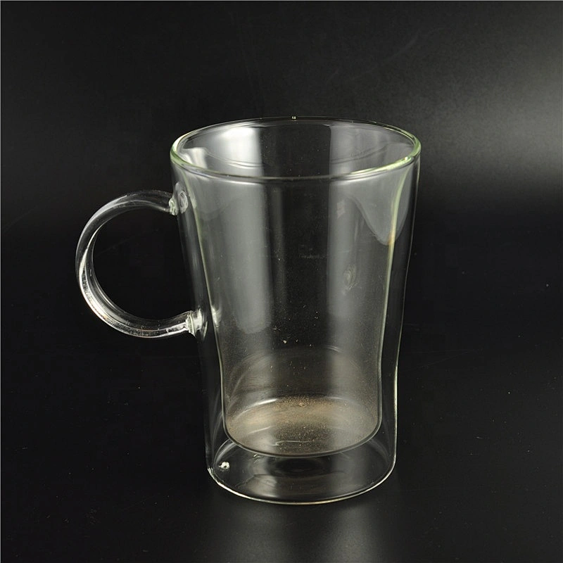 Hand Made Borosilicate water tea Double Wall Glass Cups with handle
