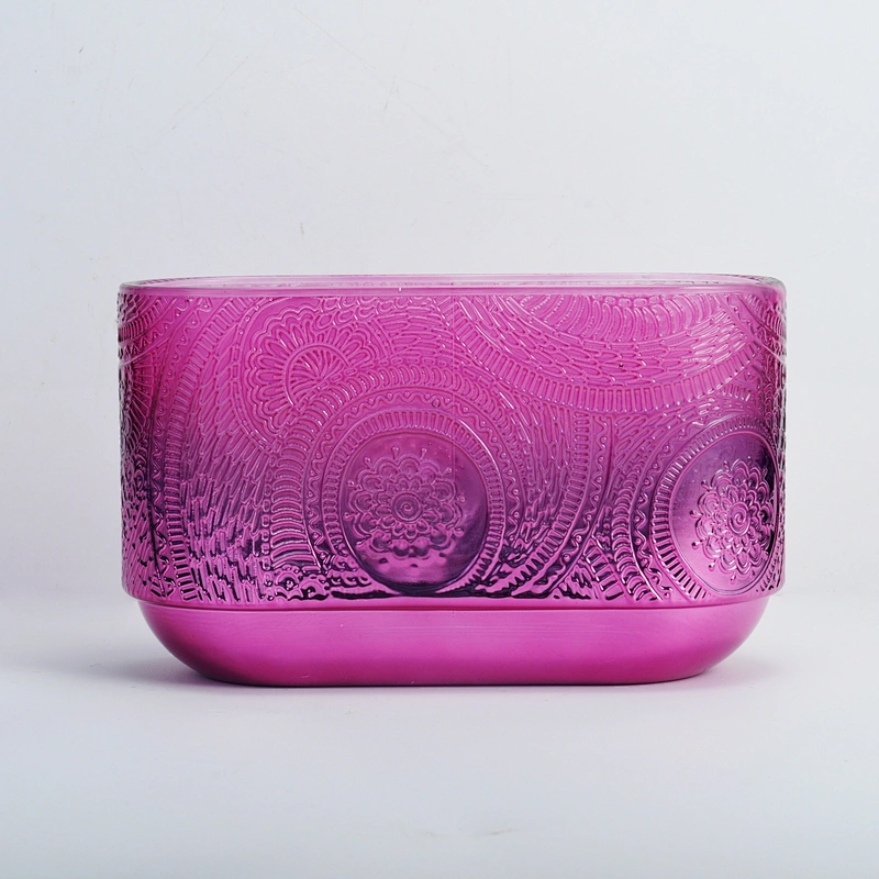 10oz chinese luxury pink glass candle jar with wooden lid