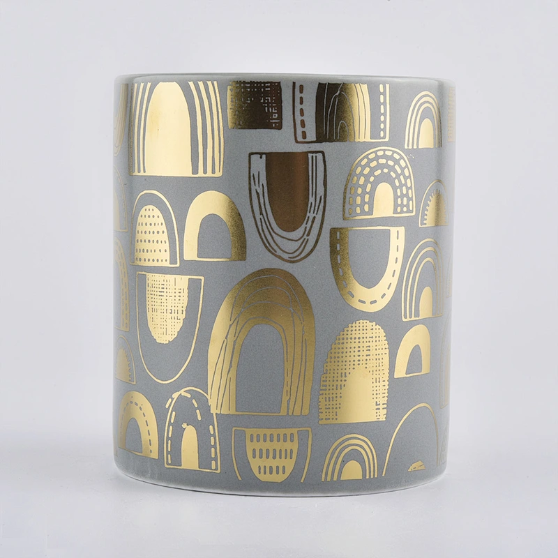 Matte Ceramic Candle Jars With Printing For Home Decoration