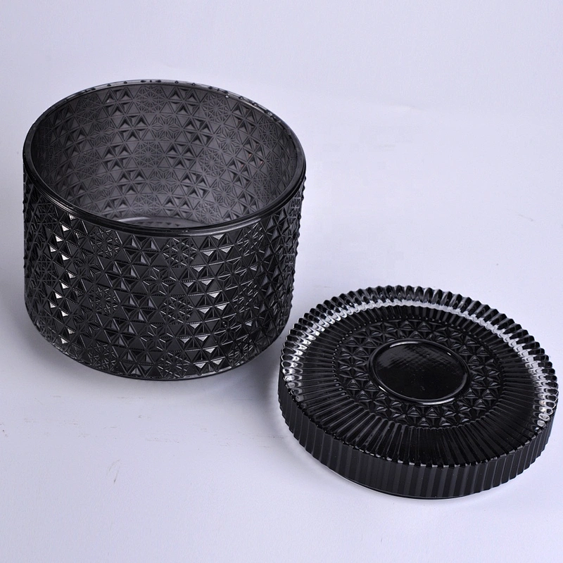 Sunny decorative empty black candle glass jar vessel with cover 10oz 14oz 20oz