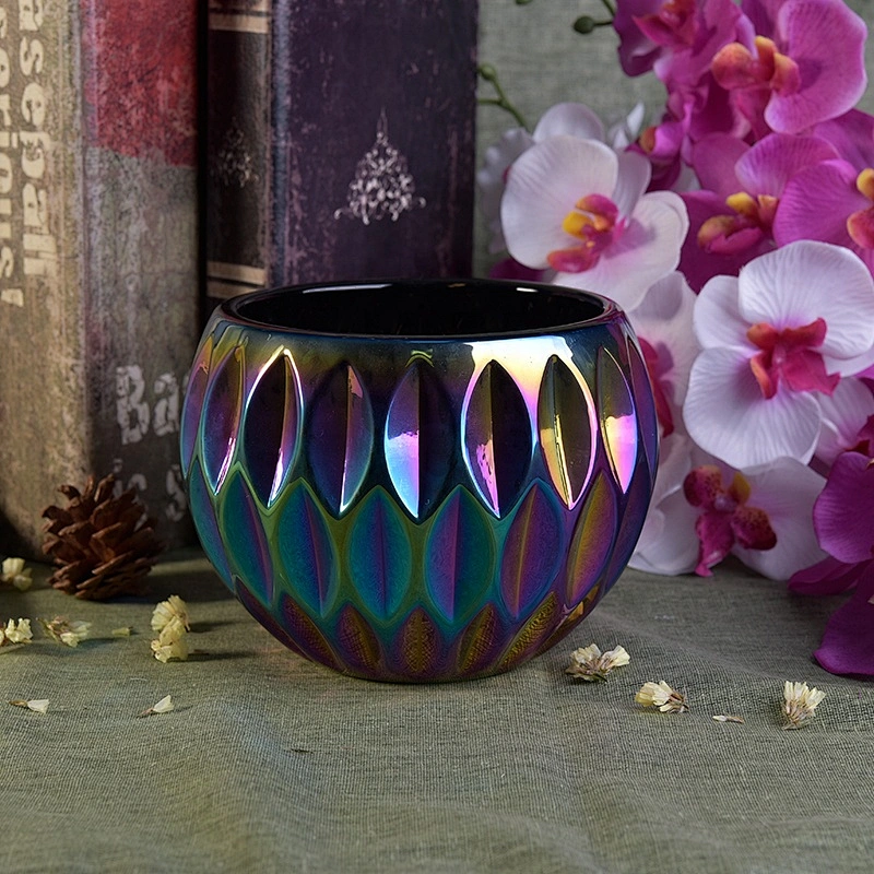 Wholesale custom plating lotus Glass candle holders for wedding table decoration