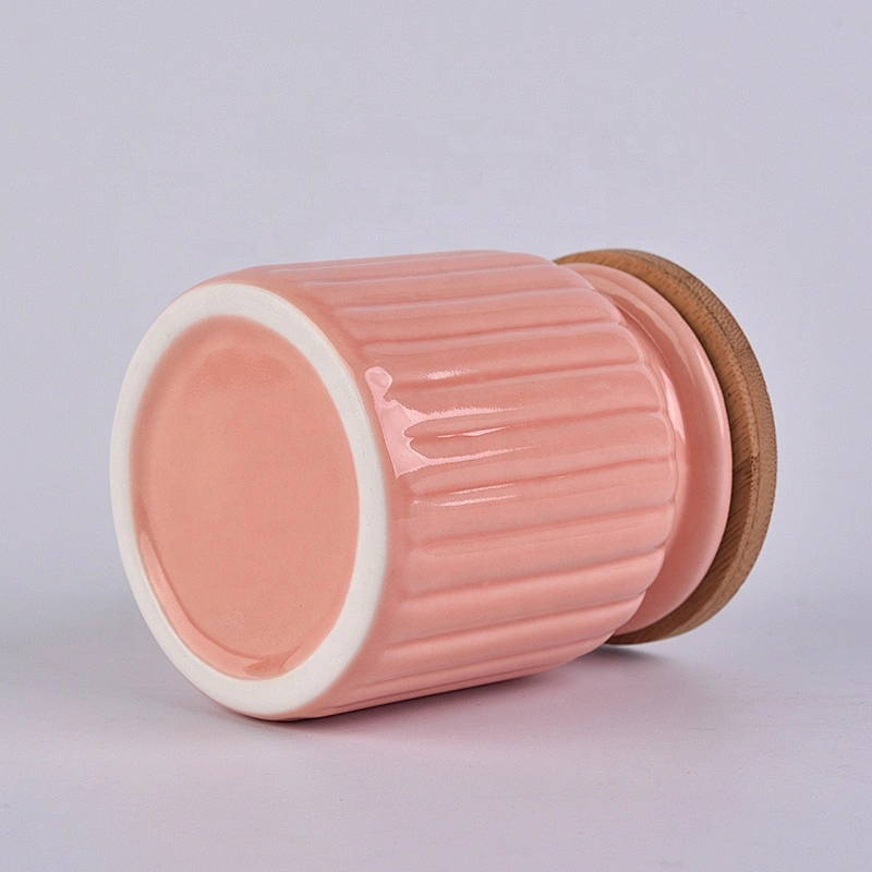 Home decoration Luxury custom pink ceramic candle holder with wood lid