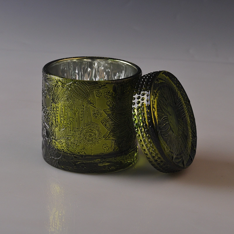 Sunny colored engraving Luxury glass candle jar with box