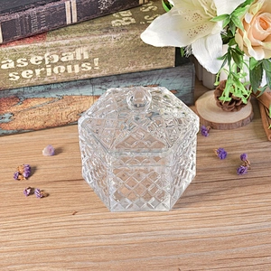 Customized luxury Hexagon tealight empty candle glass holder with lids