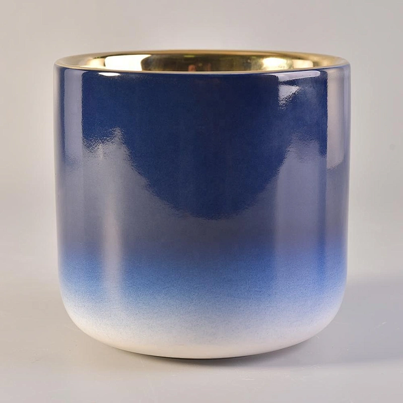 Home decoration Wholesales electroplated blue luxury ceramic candle holders
