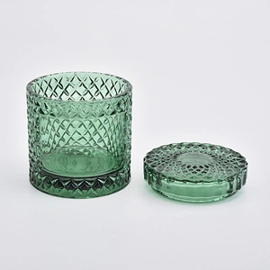 luxury embossed glass candle jar with lid