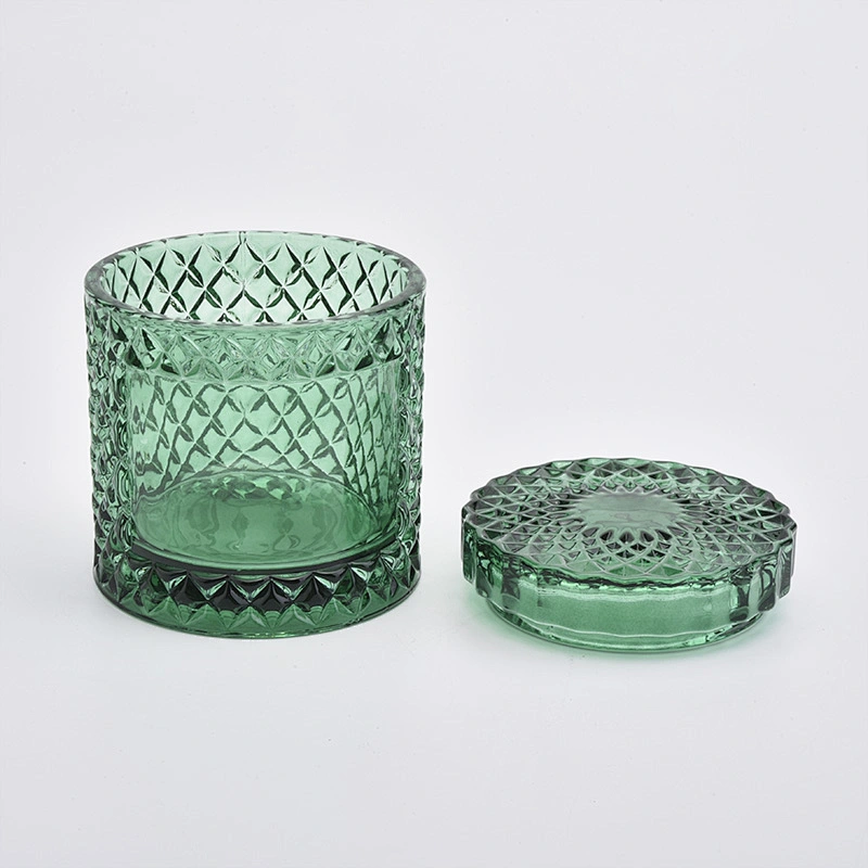 luxury embossed glass candle jar with lid