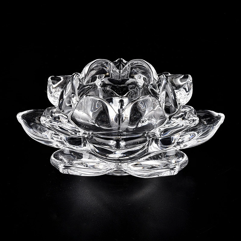 Custom lotus Wholesales luxury tealight crystal glass candle jar