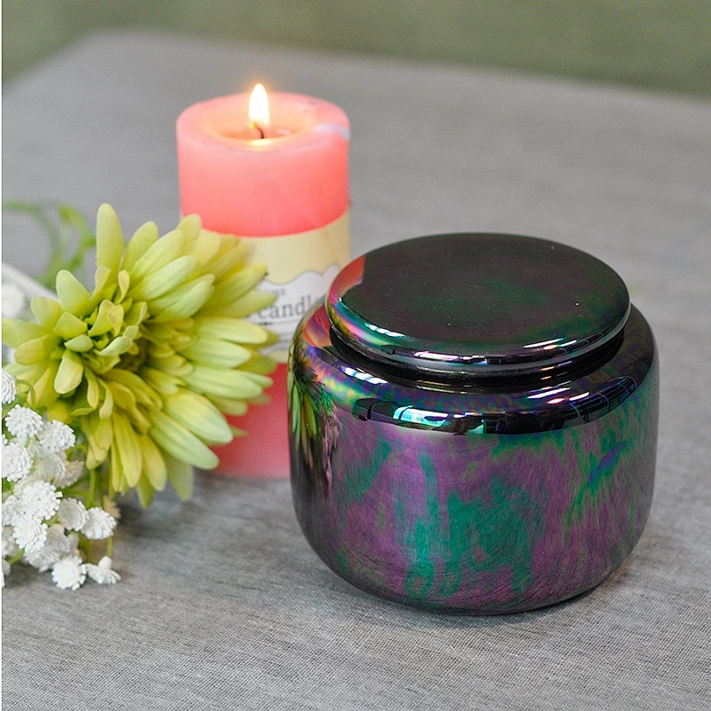 Christmas dark blue decorative marble ceramic candle holder with lids