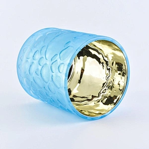 Custom blue matte empty decorative glass candle jars 8 oz