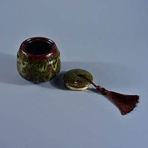 Chinese green porcelain candle ceramic vessel with cover