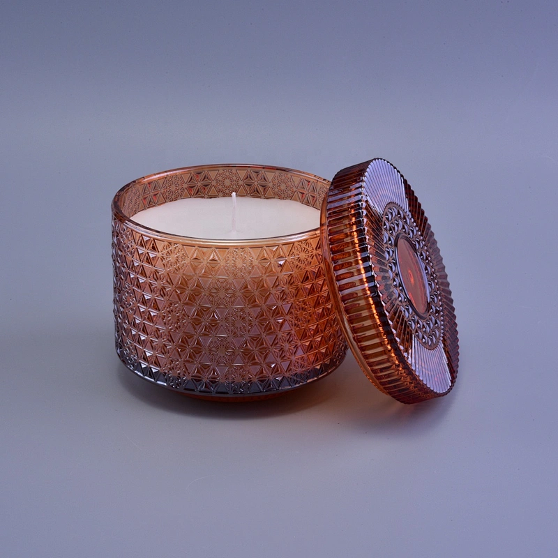 Sunny glassware crystal luxury snow design glass candle jars with lids