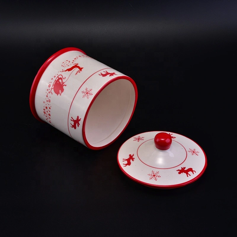 Wholesales luxury ceramic candle holder with lid for christmas 10oz