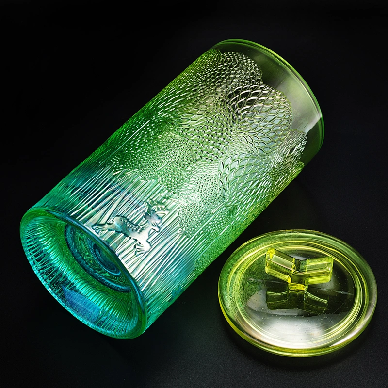 8oz 10oz 12oz Sunny Custom high iridescent colored glass candle jar with lid