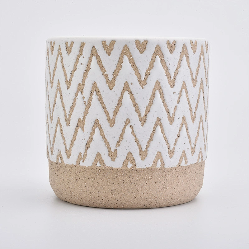 16oz Yellow Wave Sand Effect Ceramic Candle Holders Candle Vessels for Home Decor