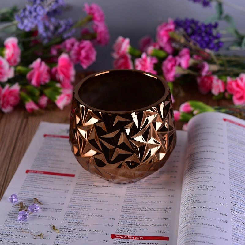Wholesales custom ceramic geometric candle holder gold