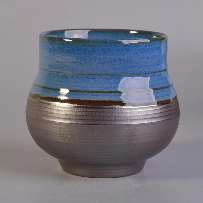 Wholesales empty blue glazed ceramic candle jar 6oz 8oz 10oz